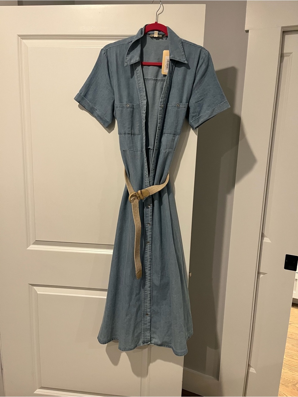 entro Light Blue Denim Shirt Midi Dress with Belt